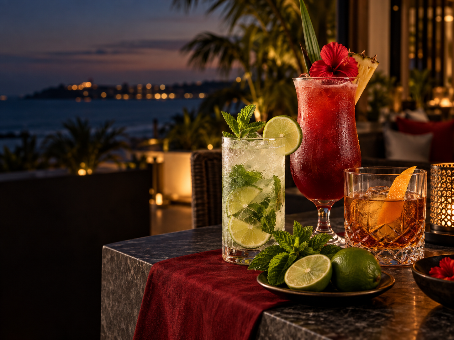 Sélection élégante de cocktails colorés au bar